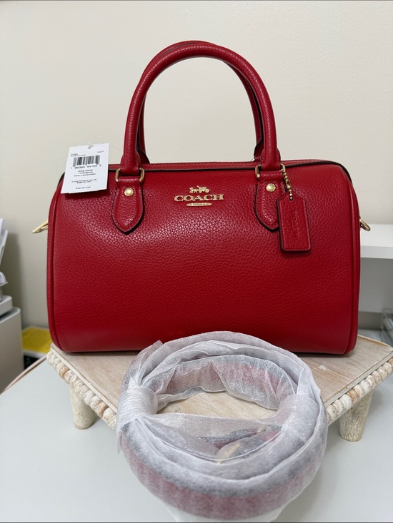 Coach Handbags - COACH Red Pebbled Leather Satchel with Gold Hardware